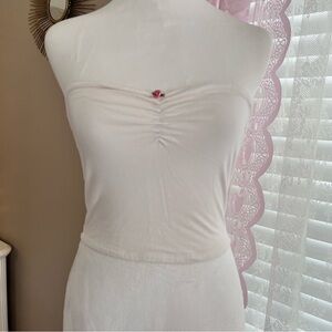 Strapless White Tube Top with Pink Rose Accent